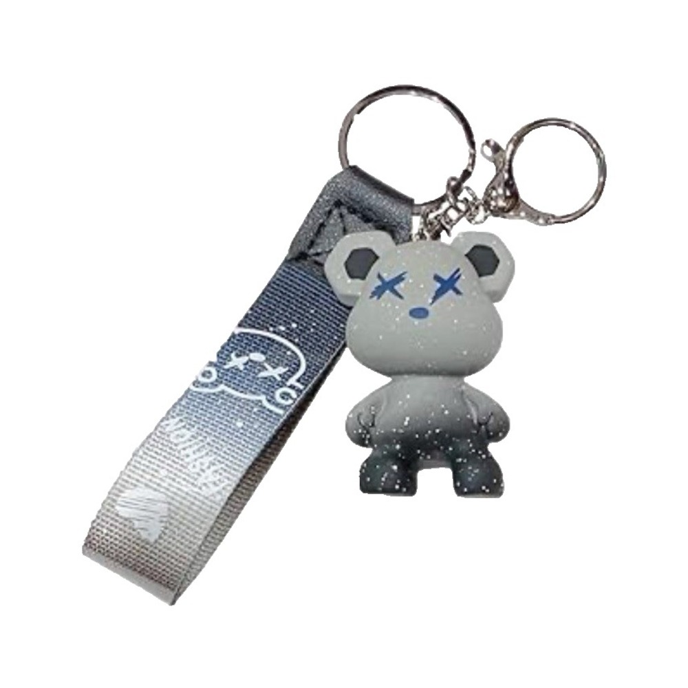 Y2K Streetwear Gray Starry‎ Resin Bear Keychain w Gradient Fabric Wristlet S